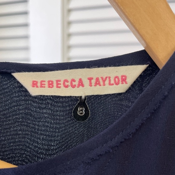 Rebecca Taylor Pieced Godet Sheer Insert Silk Flare Dress | Navy Blue | Size 8 - Picture 11 of 16